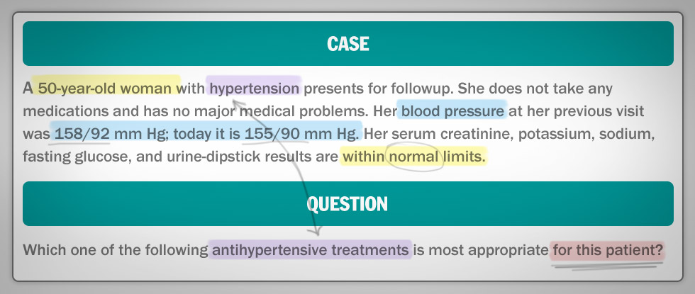 ABIM Questions: Sample internal medicine question with vignette and lead-in.