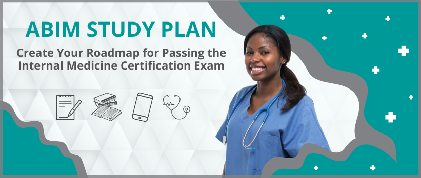 ABIM study plan banner with image of doctor in scrubs.