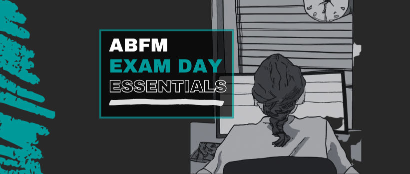 ABFM Exam Day Essentials - Test-taker working on the ABFM exam at testing center.